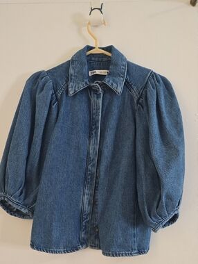 Zara Blue Puff Sleeve Denim Top